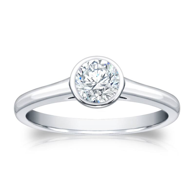 Auriya 18k Gold 3/4ctw Bezel Solitaire Diamond Engagement Ring - White - 4