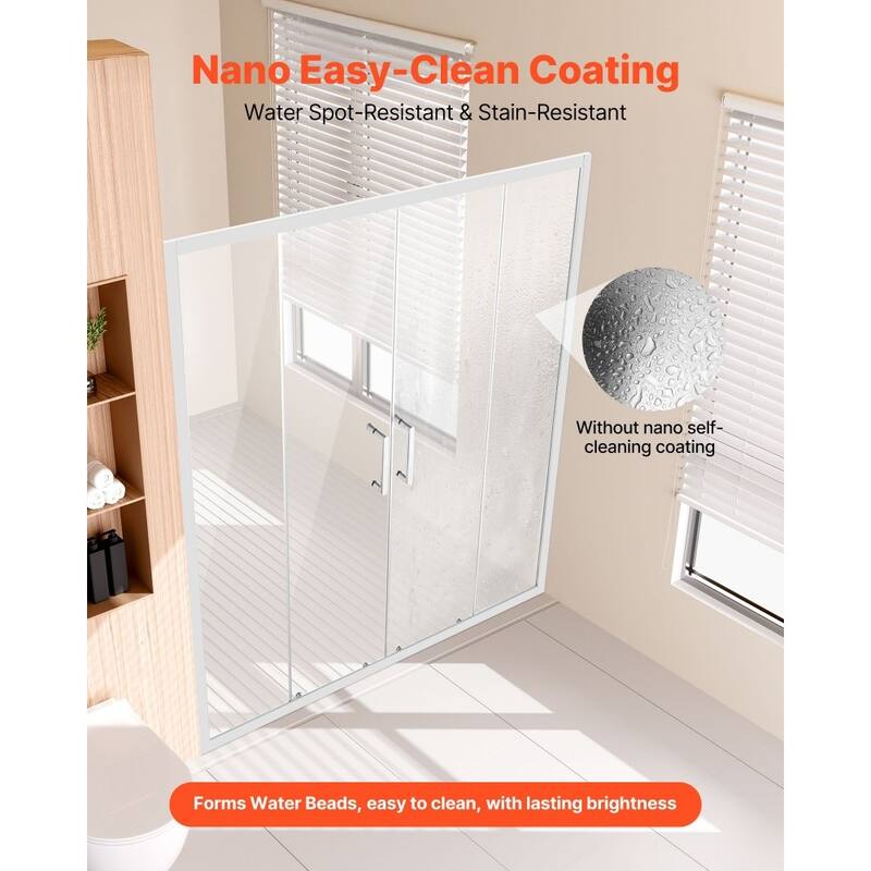 Chrome Double Sliding Shower Door with Tempered Glass and Aluminum Frame - 59 x 70 x 3.5 in