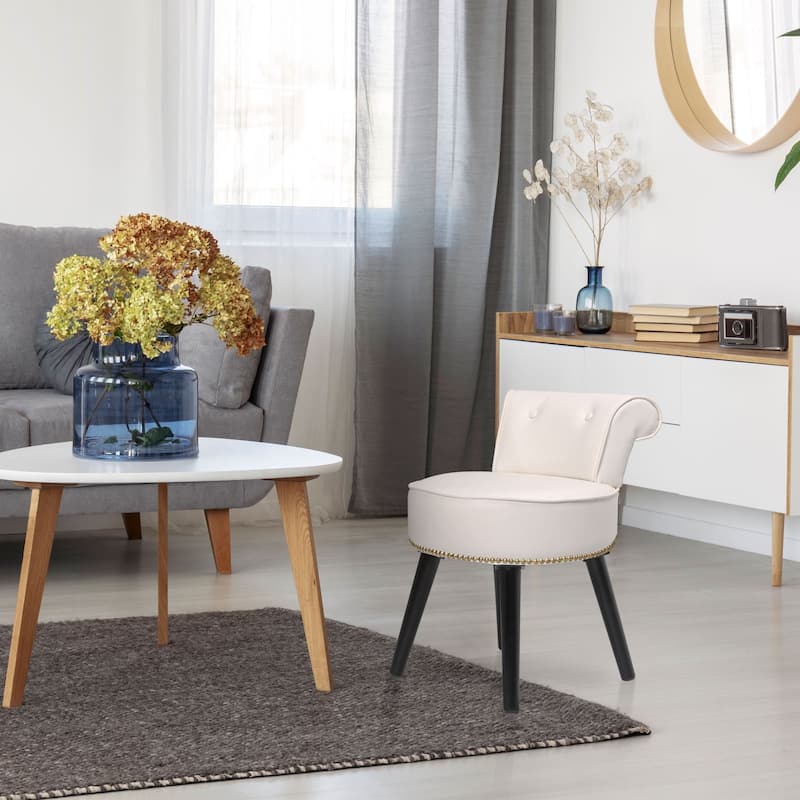 VEIKOUS Makeup Vanity Stool Chair with Low Back and Wood Legs-17.3" x 15.7" x 25.1"