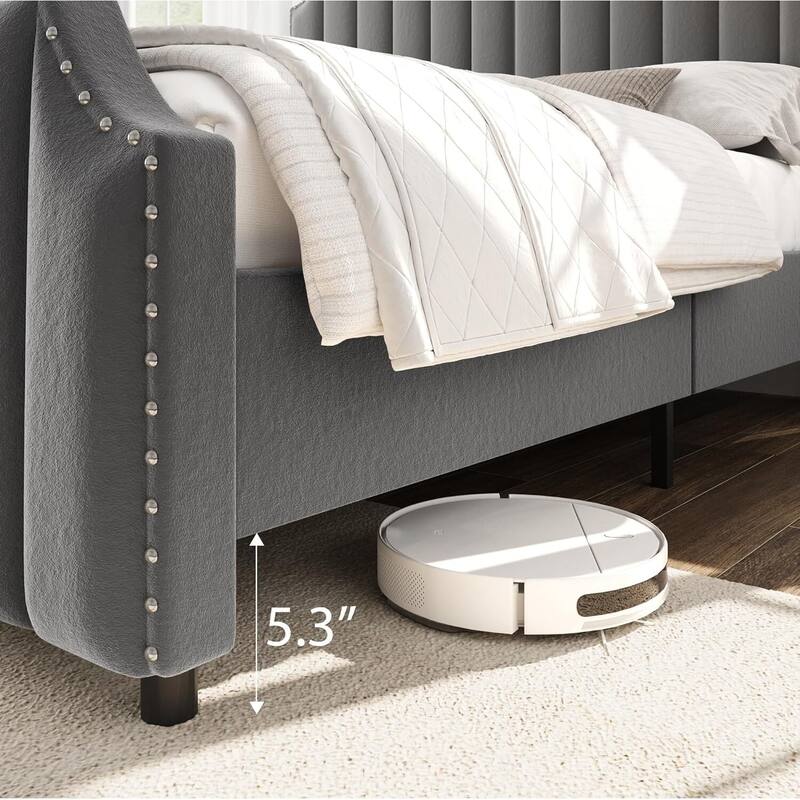Queen/ King Size Velvet Bed Frame, 50.2" Tall Headboard & Footboard, Upholstered Platform Bed Frame No Box Spring Needed