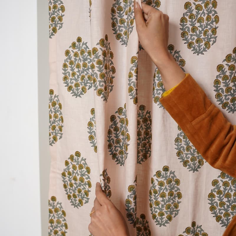 Fabdivine Block Print Curtain or Drape Decorative Home Accent Bed or Living Room