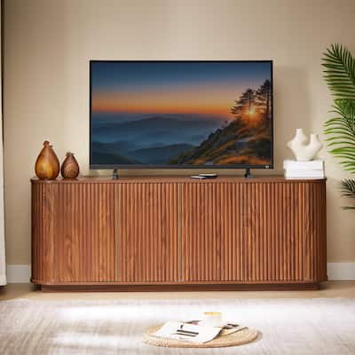 Sideboard Buffet Cabinet with Wave Pattern Doors, Wooden Fluted Storage Cabinet, Accent Cabinet with Adjustable Shelves