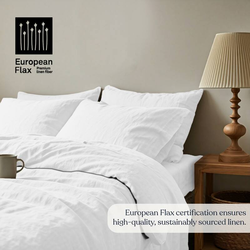 Delara 100% European Flax Linen Duvet Cover Set, Ultra Soft Smooth & Breathable