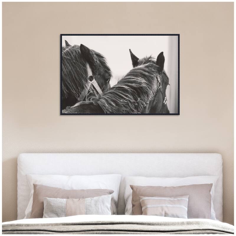 Kate and Laurel Black Horses by Emiko and Mark Franzen F2 Images Framed Canvas Wall Art Print
