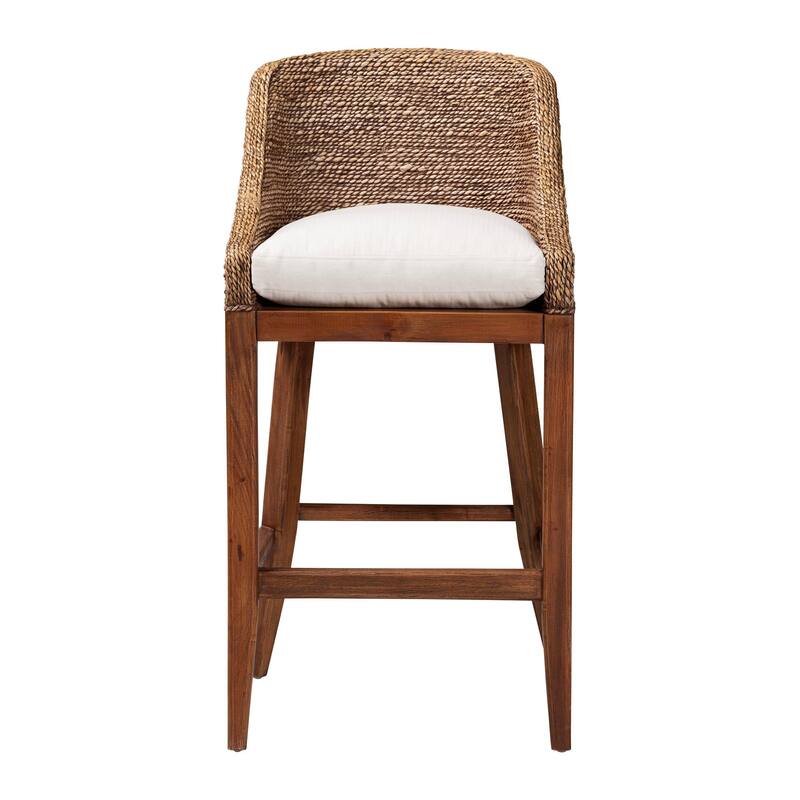 Jasper Seagrass Bar Stool with Mahogany Wood Frame - Coastal Seating with Woven Wingback and Cushioned Seat for Bar Island