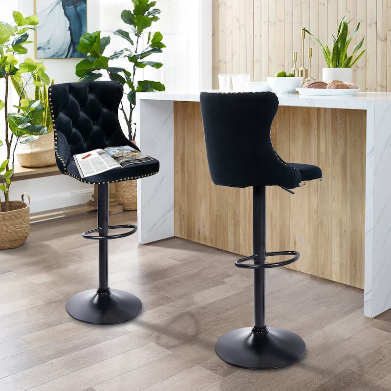Velvet Adjustable Swivel Counter Height Barstools Set of 2