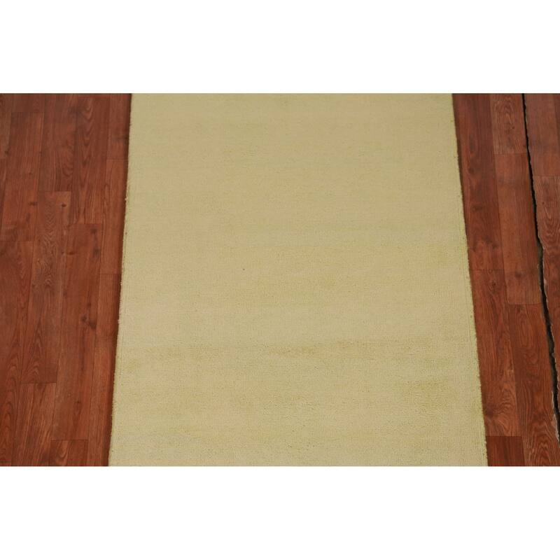 Hand Knotted Oriental 100% Wool Carpet Modern Solid Green Gabbeh Runner Rug - 8' 0'' X 2' 10''