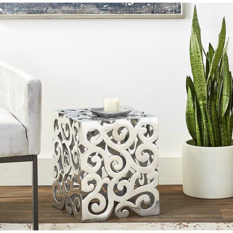 17-Inch Silver Aluminum Square End Table for Living Room Modern Side Table Nightstand and Snack Table - 12”L x 12”W x 17”H