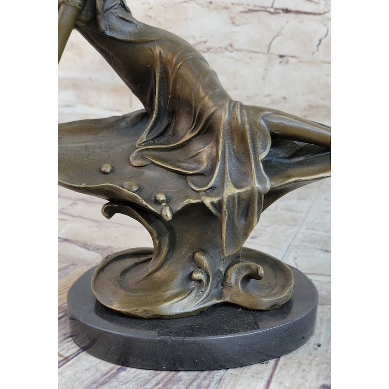 Bronze Sculpture Of A Young Girl On A Marble Base - Original Signed Art By J. Mavchi