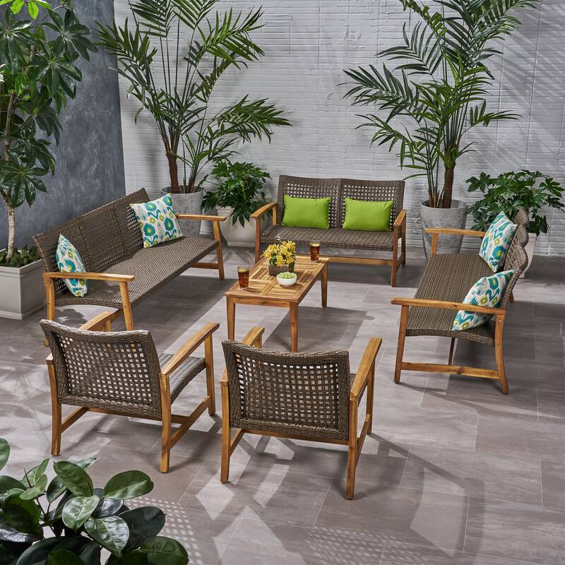 Hampton Outdoor 6 Piece Sofa and Loveseat Chat Set by Christopher Knight Home