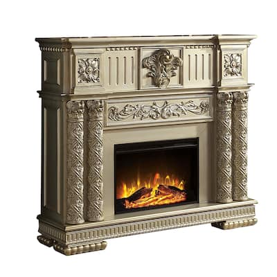 Jess 59 Inch Classical Electric Fireplace, Carved, Remote, Timer, Gold