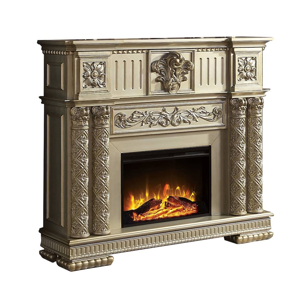 Jess 59 Inch Classical Electric Fireplace, Carved, Remote, Timer, Gold