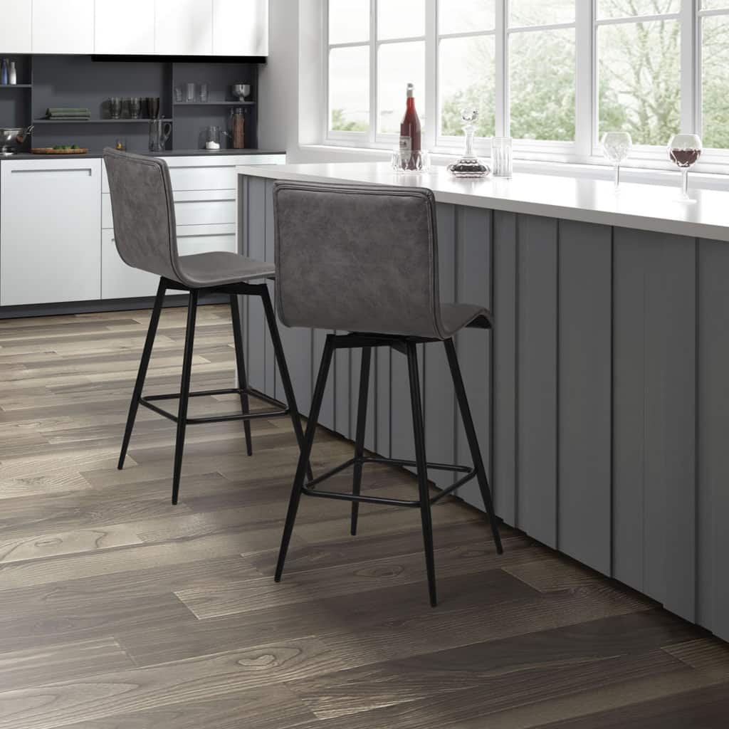 Roomfitters 25-Inch Faux Leather Swivel Counter Stool, 360-Degree Rotation with Matte Black Metal Base, Gray