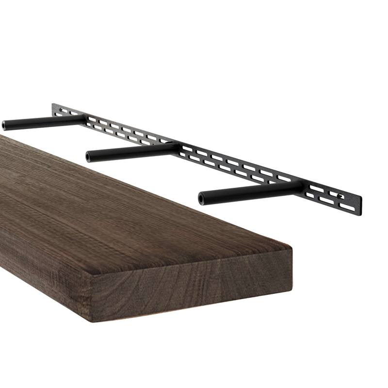 Wallniture Bois Wood Board 60" Long, 10'' Deep, 2" Thick, Hidden Bracket Shelf for Wall, Floating Bookshelf, Special Walnut, 1Pc