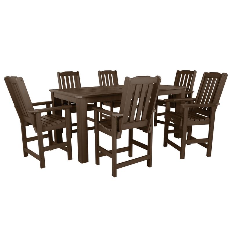 HIGHWOOD 7-Piece Outdoor Dining Set - 42" x 84" Table, Counter-height - Weathered Acorn