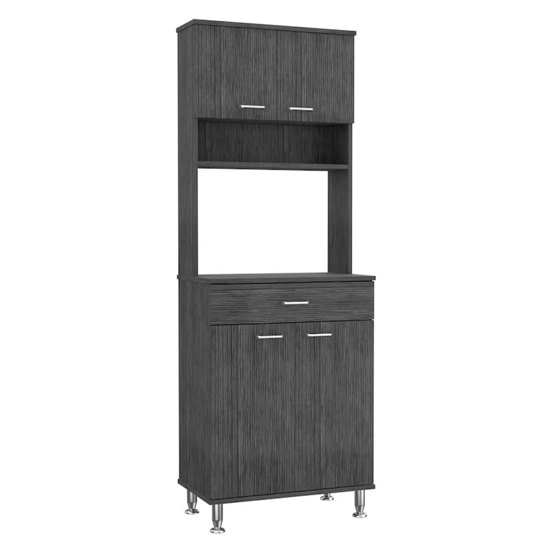 TUHOME Della 60 Kitchen Pantry with Drawer, 2 Cabinets, and Metal Legs - N/A - Smoky Oak