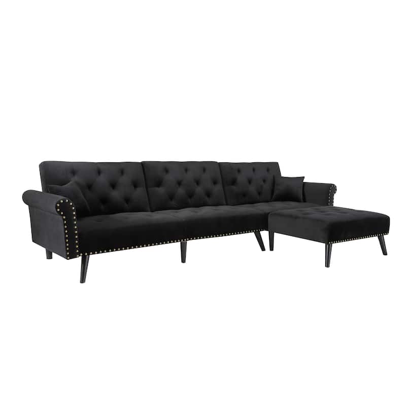 Aukfa Velvet Convertible Sleeper Sectional Sofa Bed - 114.5'' W