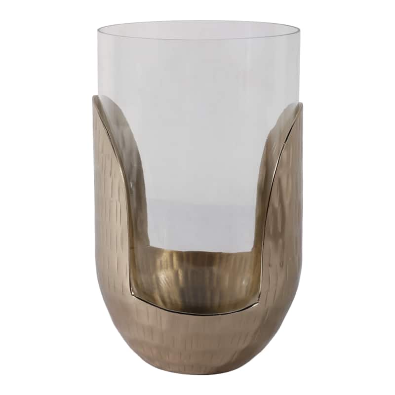 Decorative Glass Hurricane Candle Holder with Metal Base - Gold & Clear