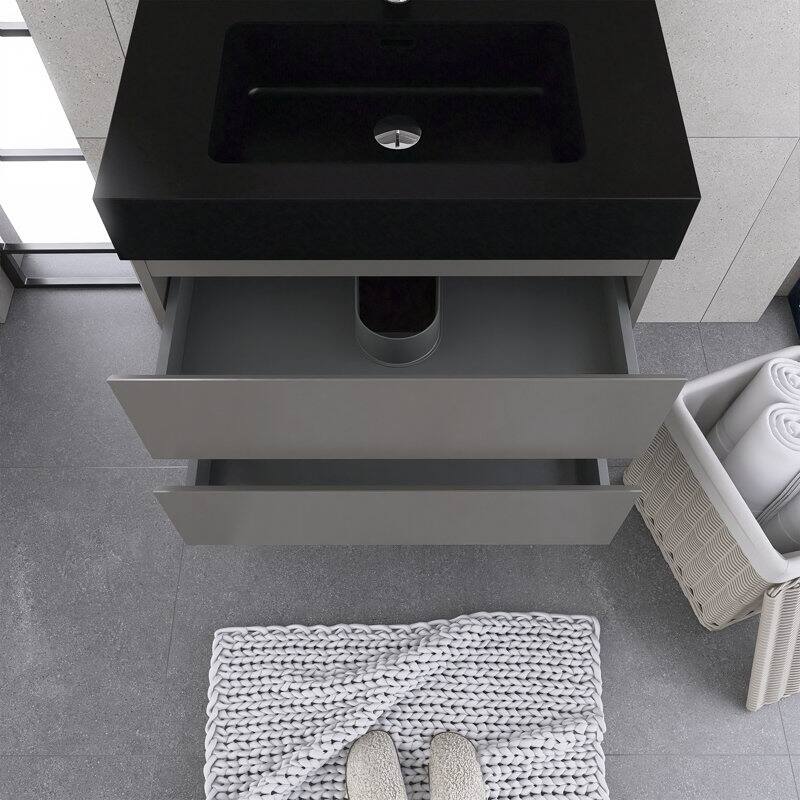 24"/30"/36" Wall-Mounted Bathroom Vanity Set with Black Integrated Quartz Sand Sink