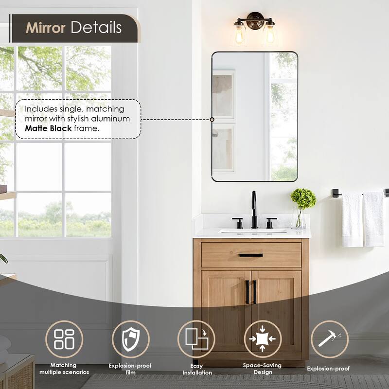 Altair Gavino Bath Vanity with Grain White Composite Stone Top and Mirror