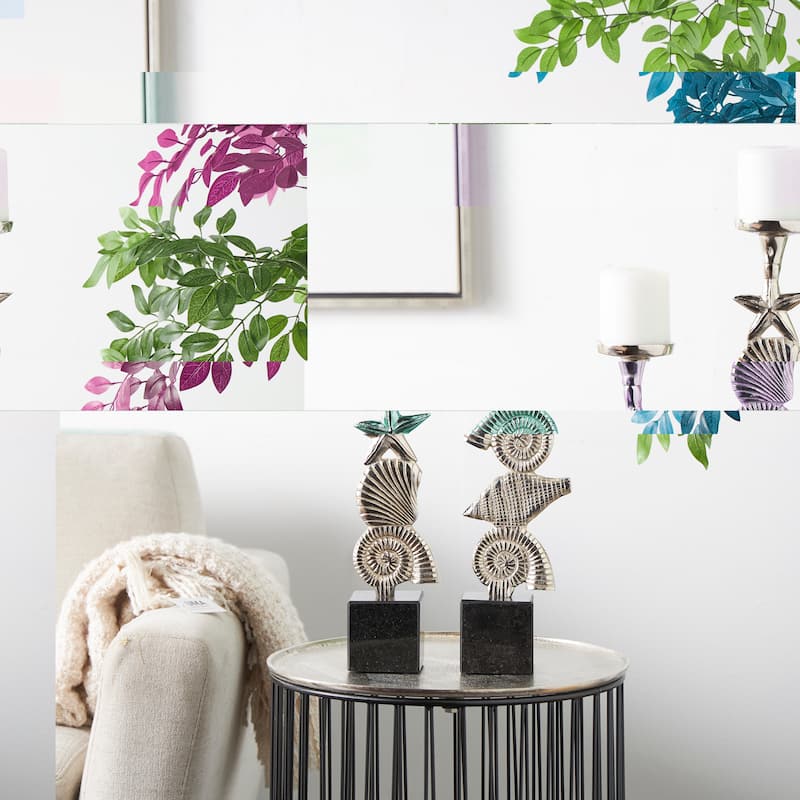 Gold or Silver Aluminum Metal Shell Candle Holder with Black Marble Bases (Set of 2) - Silver