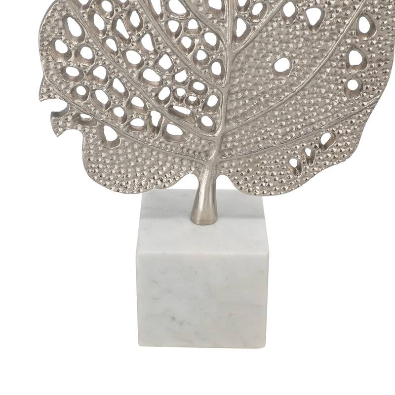 D15x29.3" White and Silver Leaf Table Lamp with Drum Shade and Marble Base (Lamp Shade Assembly Required)