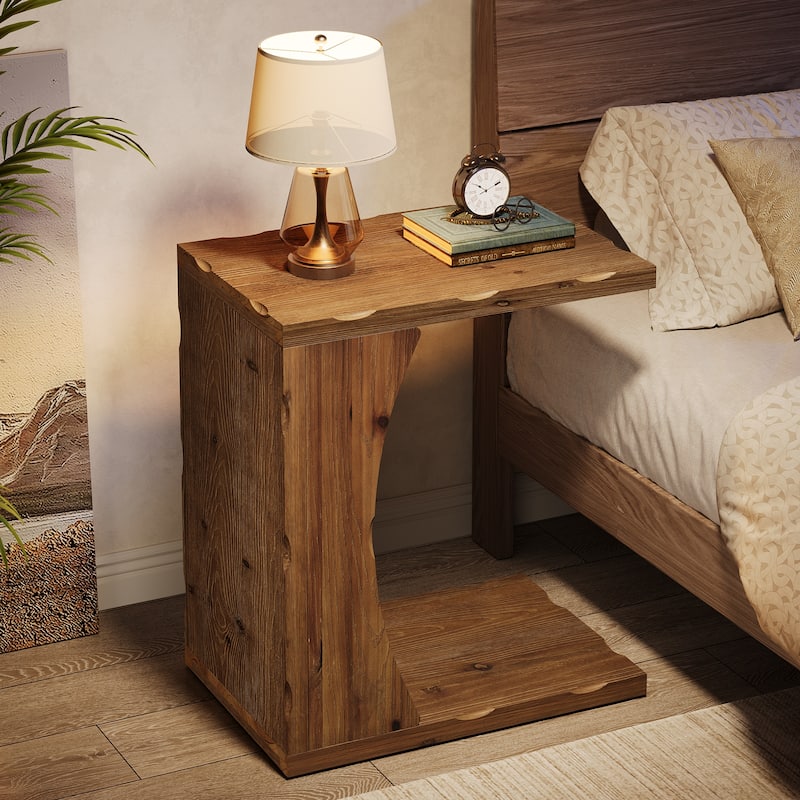 C-shaped End Table for Living Room, Solid Wood Side Table for Couch - 13.78" D x 19.69" W x 23.62" H