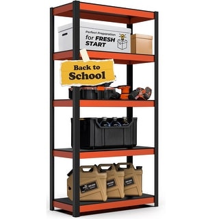 Orange Storage Racks 5-Tier Orange-Black Laminated Metal Shelving Unit Adjustable Storage ...