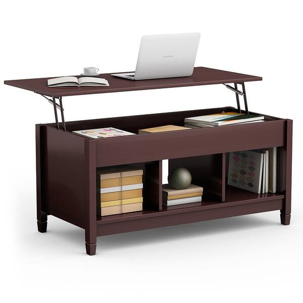 slide 1 of 12, Costway Lift Top Coffee Table w/ Hidden Compartment and Storage Wood - Brown