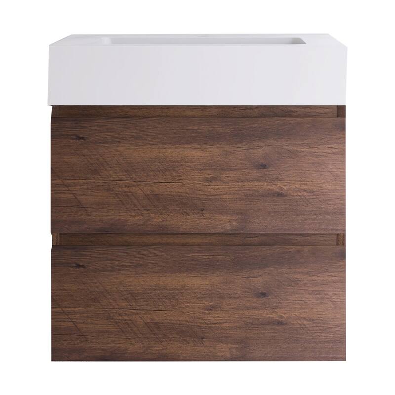 Wood Wall-Mounted Bathroom Vanity Set with White Integrated Resin Sink