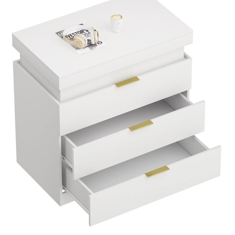 Nightstand With Charging Station And Led Lights,Sliding Top For Bedroom,Bedside Table With Drawers,Modern End Side Table