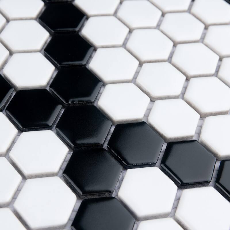 Merola Tile Metro 1" Hex Matte White w/Black Diamond 10-1/4" x 11-7/8" Porcelain Floor and Wall Tile