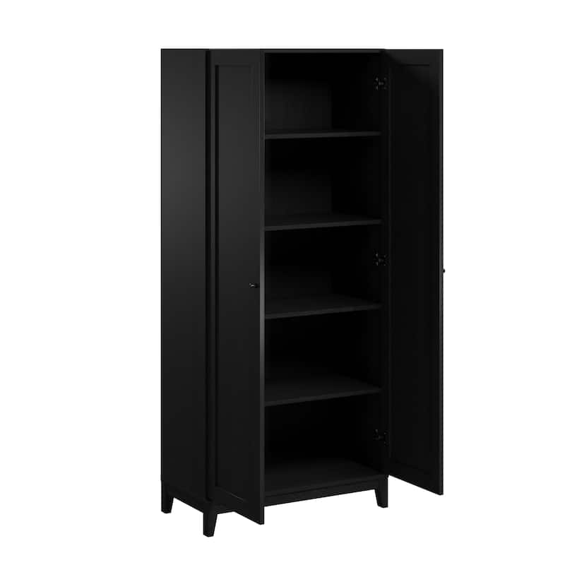 Prepac Yaletown 72" Tall Storage Cabinet with Wood Legs, Pantry Cabinet with 3 Adjustable Shelves - 32" W x 72" H x 16" D