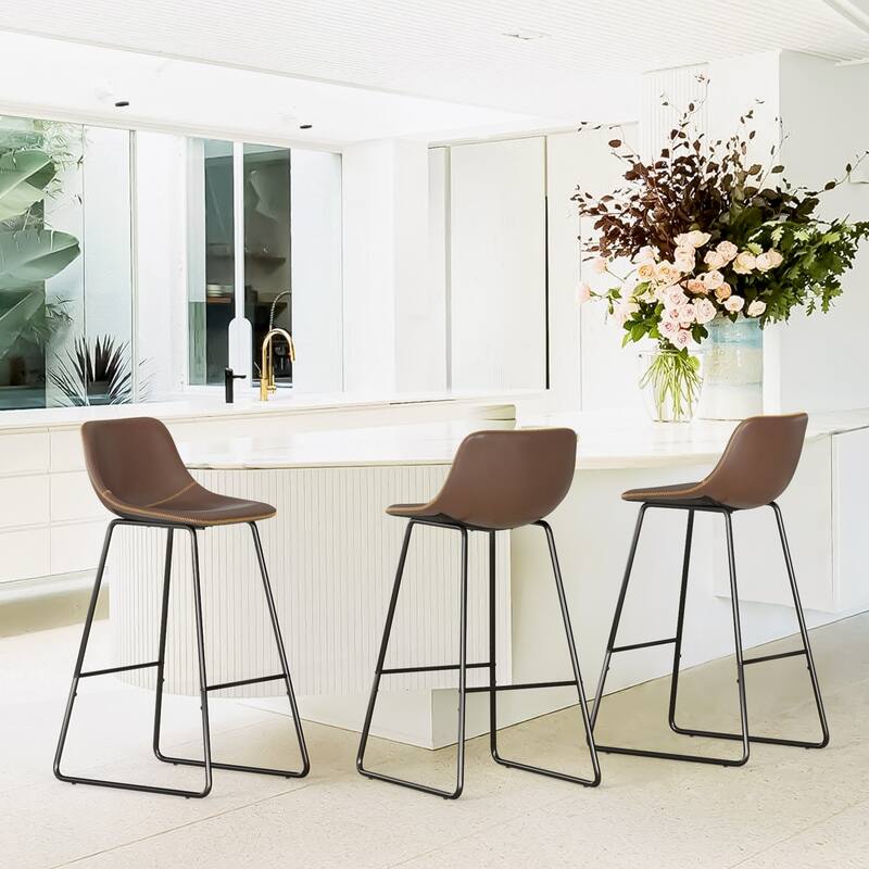 Modern Faux Leather Metal Frame Counter Height Bar Stools (Set of 3)