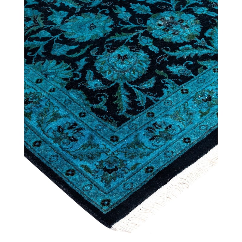 Fine Vibrance, One-of-a-Kind Hand-Knotted Runner Rug - Blue, 2' 6" x 9' 10" - 2' 6" x 9' 10"