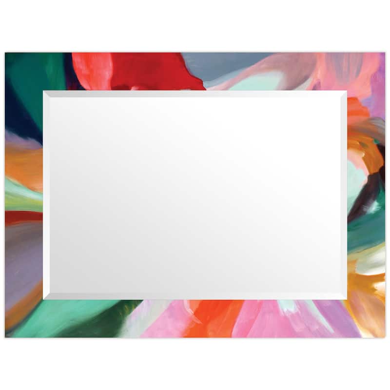 Intergrity of Chaos Rectangular Beveled Mirror on Free Floating Printed Tempered Art Glass - Multi - 40" x 30"
