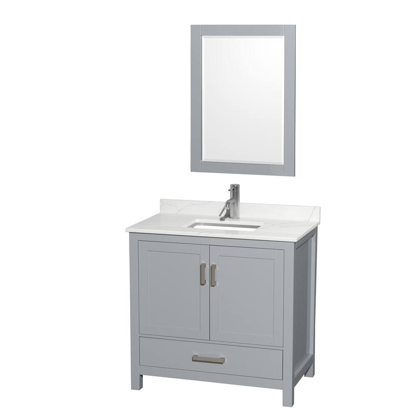 Wyndham Collection WCS141436S-QTZ-UNSM24 Sheffield 36" Free Standing - Gray / Giotto Quartz Top / Brushed Chrome Hardware