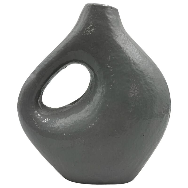 7.5 Inch Tall Decorative Handmade Aluminum Jug Flower Vase - Grey