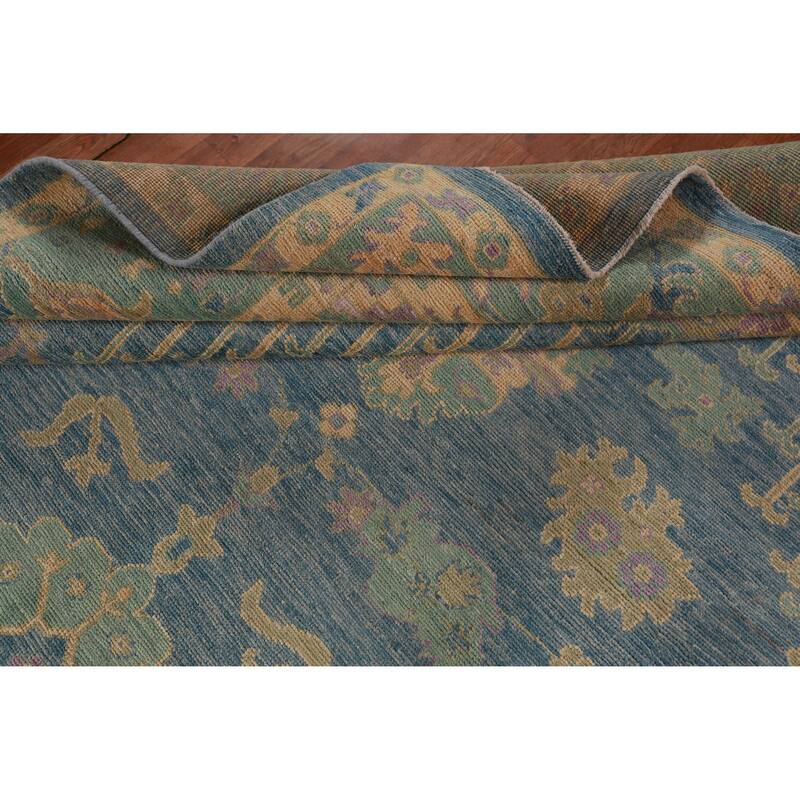 Hand Knotted Oriental 100% Wool Carpet Transitional Floral Navy Blue & Blues Oushak Area Rug - 11' 11'' X 8' 11''