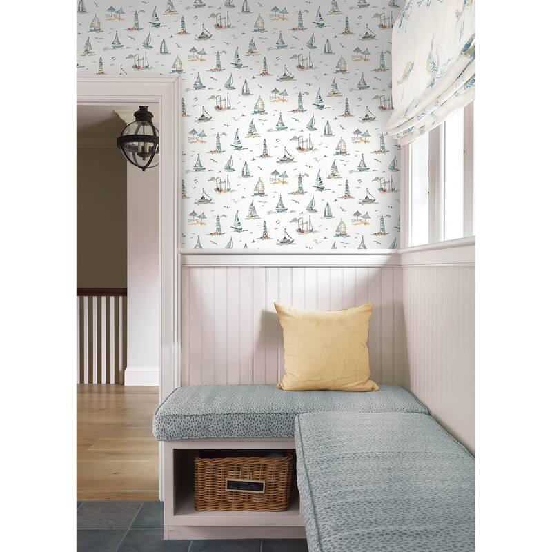 NuWallpaper Set Sail Blue Green Peel and Stick Wallpaper - N/A