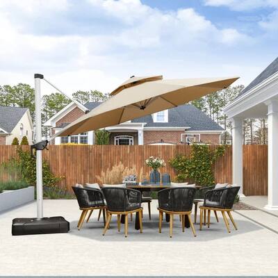 PURPLE LEAF 13ft Round Offset Hanging Patio Umbrella with Base