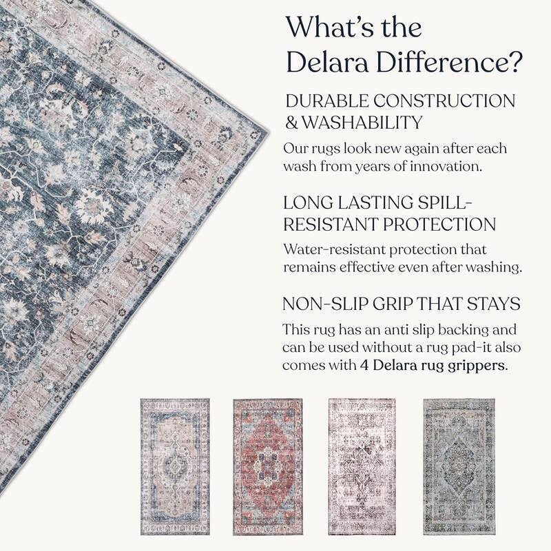 Delara Machine Washable Area Rug, Soft & Durable, Non-Slip Backing, Eco- Friendly GRS certified