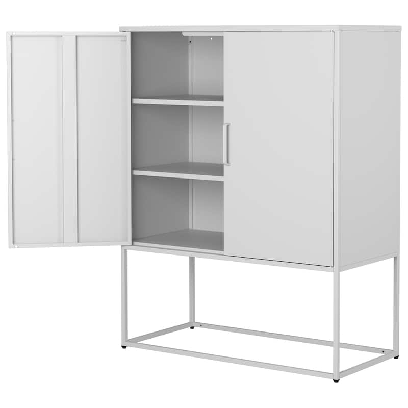 Heavy Duty Metal Buffet Sideboard Modern Steel Storage Cabinet with 2 Shelves, Free Standing Accent Cabinet with Magnetic Doors