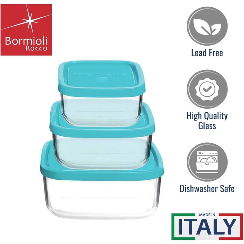 Bormioli Rocco Frigoverre 3 Piece Square Food Storage Container Set - 25.25 oz