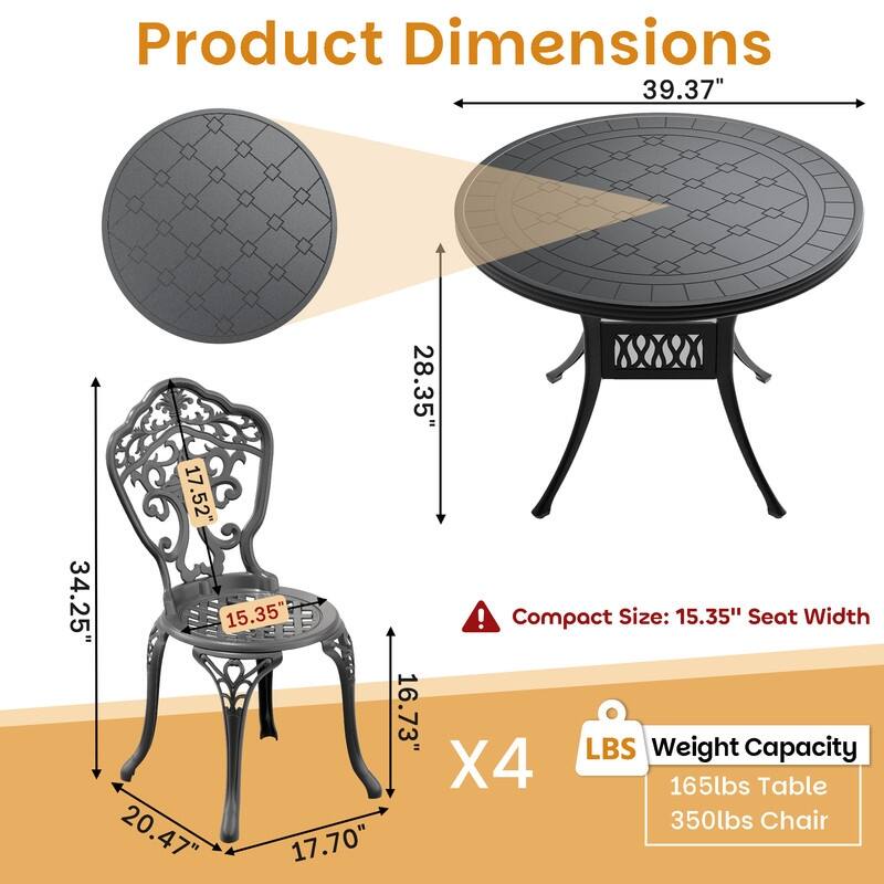 Traditions 5-Piece Patio Outdoor Dining Set with 4 Dining Chairs and Round Dining Table, Rust Free