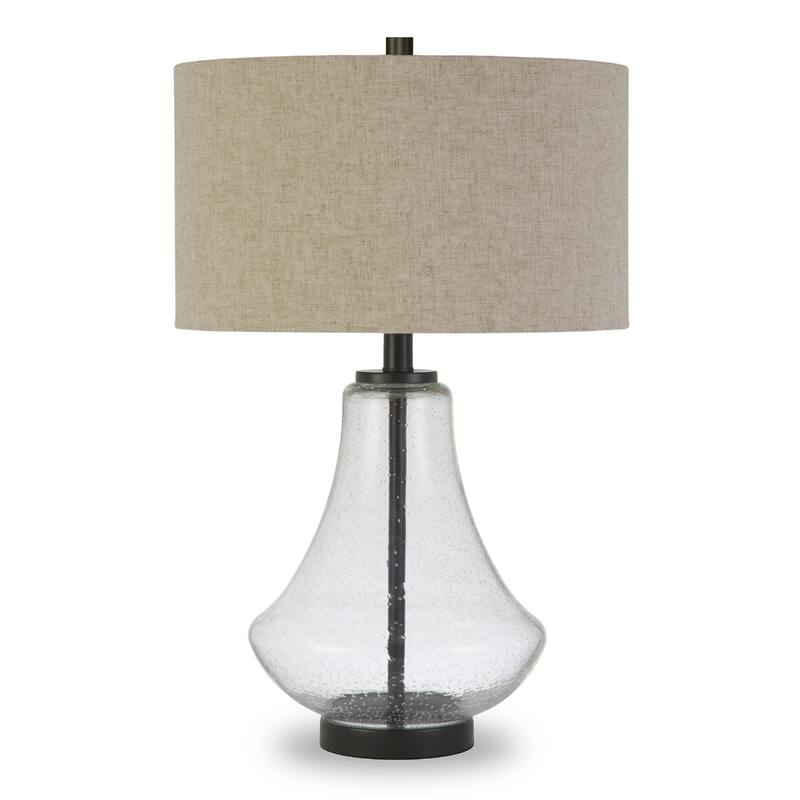 23" Coastal Glass Table Lamp with Linen Fabric Drum Shade and Metal Base for Bedroom or Living Room - 15"W x 15"D x 23"H