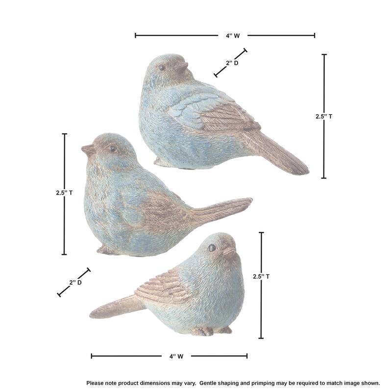Resin Weathered Blue Bird 4" Set of 3