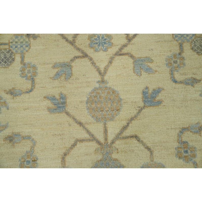 Vegetable Dye Wool Oushak Turkish Area Rug, Floral Geometric Carpet - 9' 8'' X 8' 0''