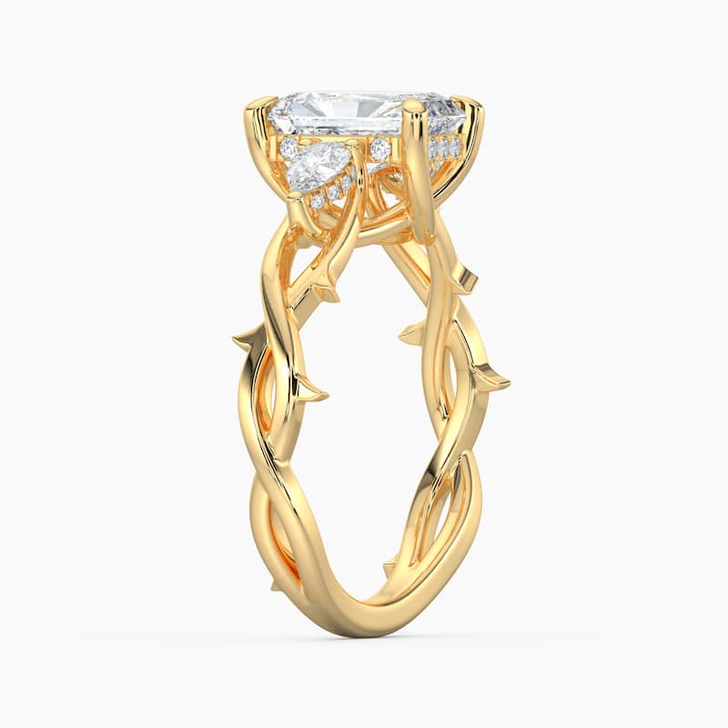 Auriya 14k Gold Radiant Lab Grown Diamond Thorn Vine Three Stone Hidden Halo Engagement Ring 1 to 5 ct. tw. (F-G, VS)
