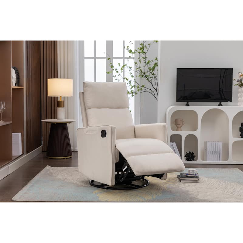 Cotton Linen Fabric Swivel Rocking Chair Glider Rocker Recliner: Adjustable Back And Footrest